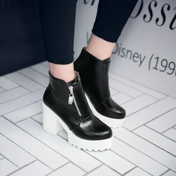 Stivaletti con plateau bianco nero per donna stivali con tacco alto donna Zip autunno inverno stivaletti stivali donna scarpe scarpe da donna 5