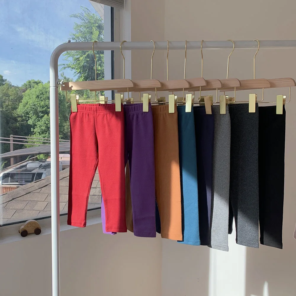Leggings in cotone per bambini Pantaloni primavera/autunno per ragazze Pantaloni coreani solidi per bambini Pantaloni lunghi elasticizzati Pantaloni per bambini in tessuto 3