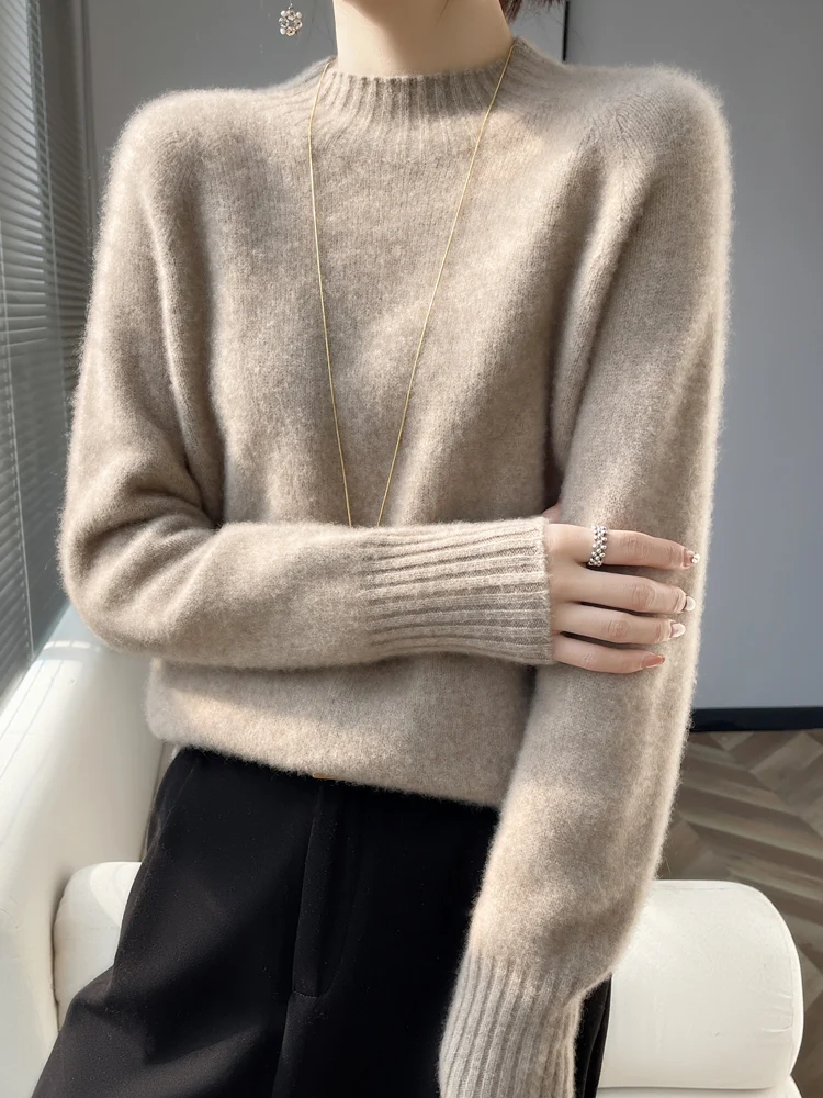 Pullover maglione con collo a lupetto in Cashmere da donna spessa autunno inverno 100% maglieria in lana Merino manica Raglan Solid Basic Casual Tops 2