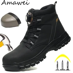 Stivali da lavoro di sicurezza per uomo Outdoor escursionismo Sneaker Anti-smash indistruttibile stivali di protezione della punta in acciaio stivali maschili pulsante rotante 1