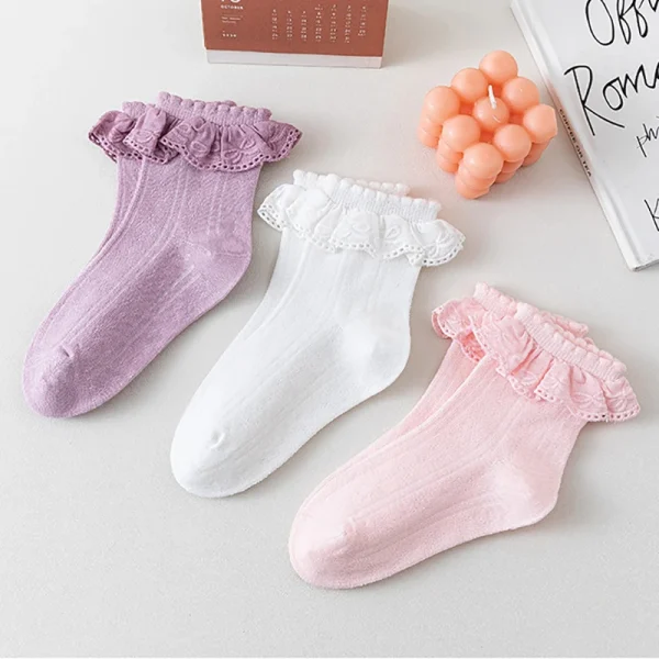 Primavera Autunno Cotone con volant Danza Bambino Calze corte alla caviglia Bambini Ragazze Carino Princsee bianco con volant Calzino in pizzo per bambino 3