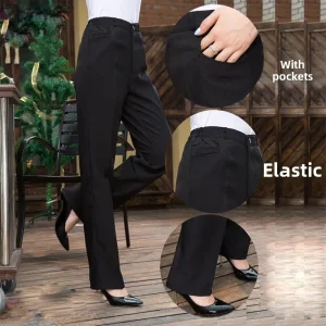 Pantaloni da lavoro elastici neri dal taglio dritto per le donne Ristorante Cameriera Chef Pantaloni professionali Staff della sala da pranzo dell'hotel 1