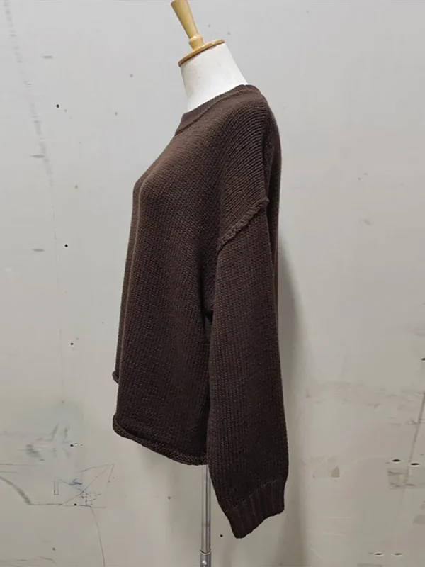 Pullover da donna vintage in maglia tinta unita elegante manica lunga o-collo patchwork maglioni femminili 2025 maglieria casual da donna autunno 6