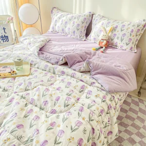 Trapunta con stampa fiori viola coperta rinfrescante estiva singolo matrimoniale matrimoniale matrimoniale trapunte per letto trapunta per aria condizionata piumino leggero 1