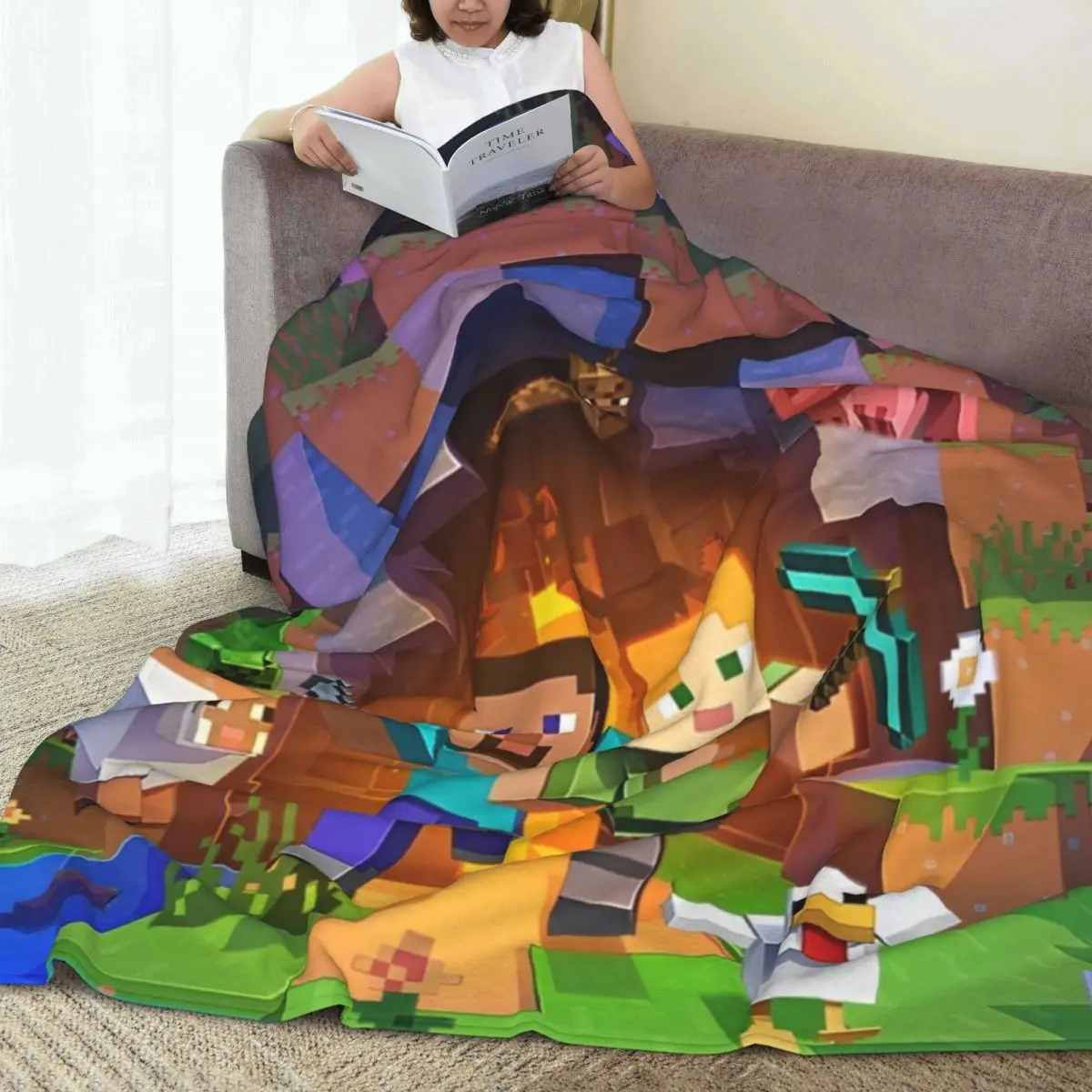 Cartoon Mines Pixel Game Crafts Coperta di flanella Coperta super calda per la decorazione domestica Copriletto decorativo di tendenza di strada 3