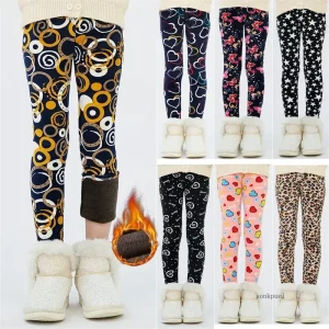 4-13Y Pantaloni per ragazze Autunno Inverno Pantaloni per bambini Leggings caldi Addensare Velluto Stampa stella Pantaloni per bambini Neonata Tenere al caldo Legging 1