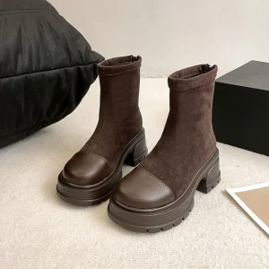 Stivaletti moderni in pelle scamosciata da donna Scarpe con tacco medio in peluche Inverno 2025 Tendenza Ufficio Scarpe robuste Moda Walking Antiscivolo Botas Mujer 1