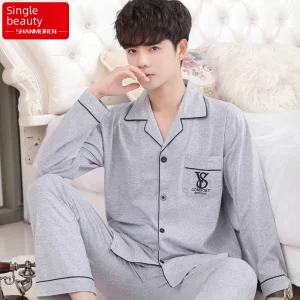 Pigiama da uomo in cotone 100% semplice abbigliamento casual a maniche lunghe adatto per l'autunno 1