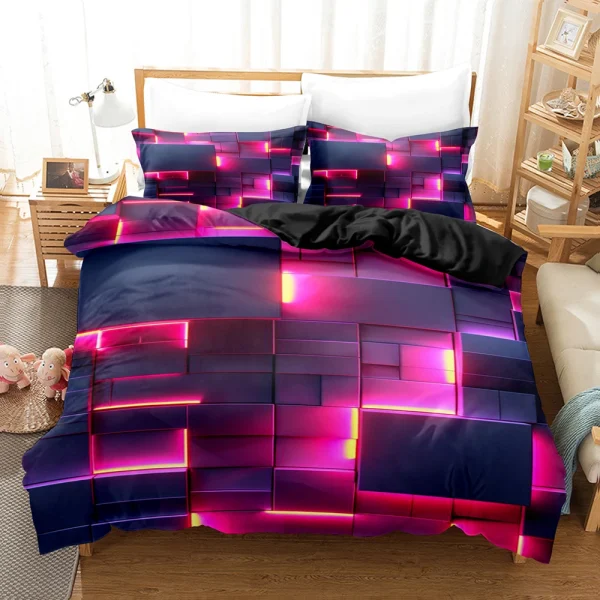Set di biancheria da letto con motivo a griglia poligonale incandescente colorato Set copripiumino con federe Set trapunta matrimoniale King Queen Twin 5