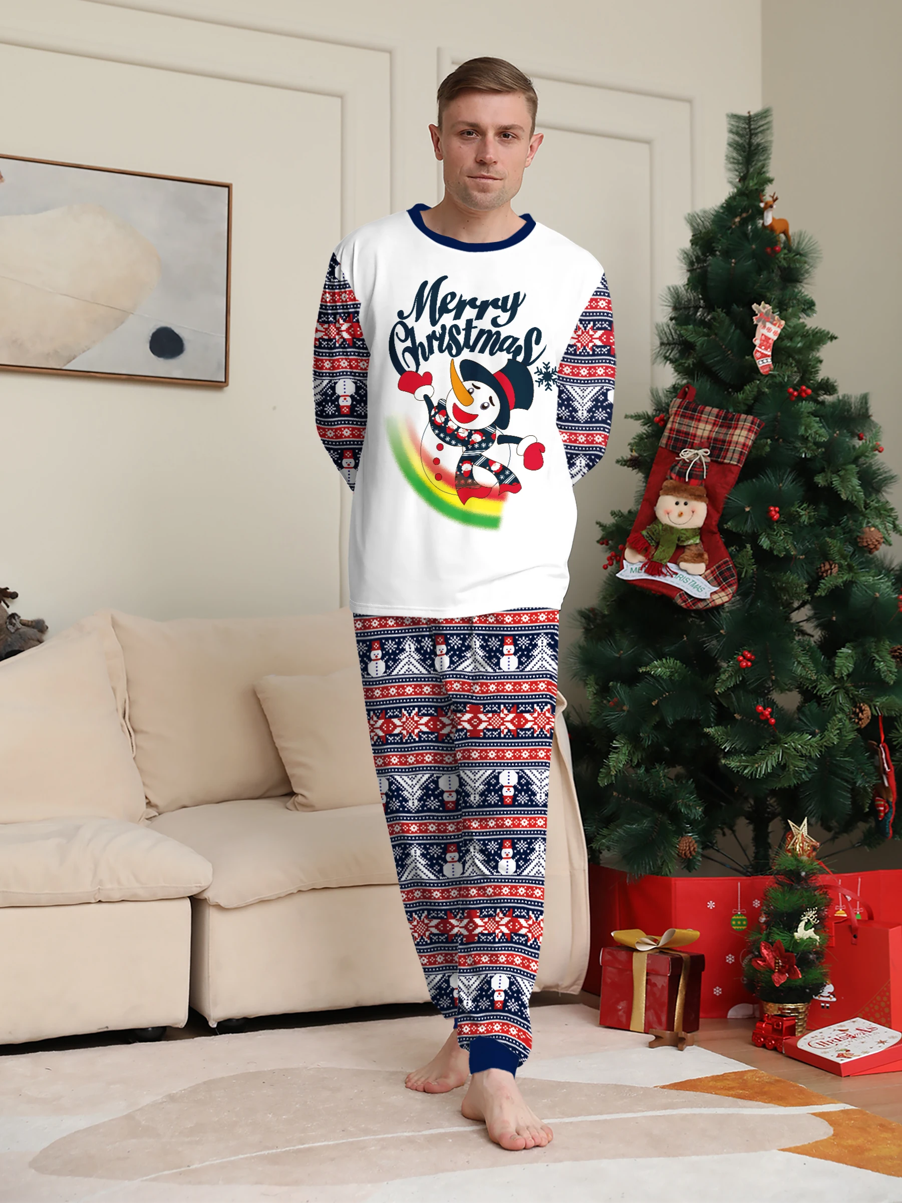 Pigiama natalizio da uomo, stampa pupazzo di neve e Fair Isle, pigiama "Merry Christmas". 5