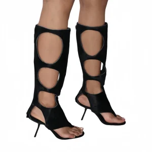 2025 Nuovi stivali al ginocchio da donna di lusso |   Tacco a spillo ritagliato in vero crine di cavallo e cerniera posteriore |   Scarpe eleganti da club per feste serali 1