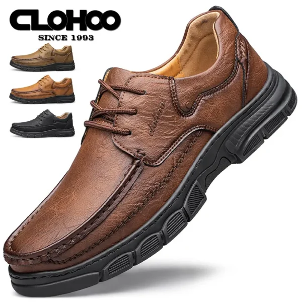 CLOHOO Scarpe da uomo in pelle casual traspiranti con fondo in gomma spessa fatte a mano Mocassini cuciti classici Calzature comode per il tempo libero 1