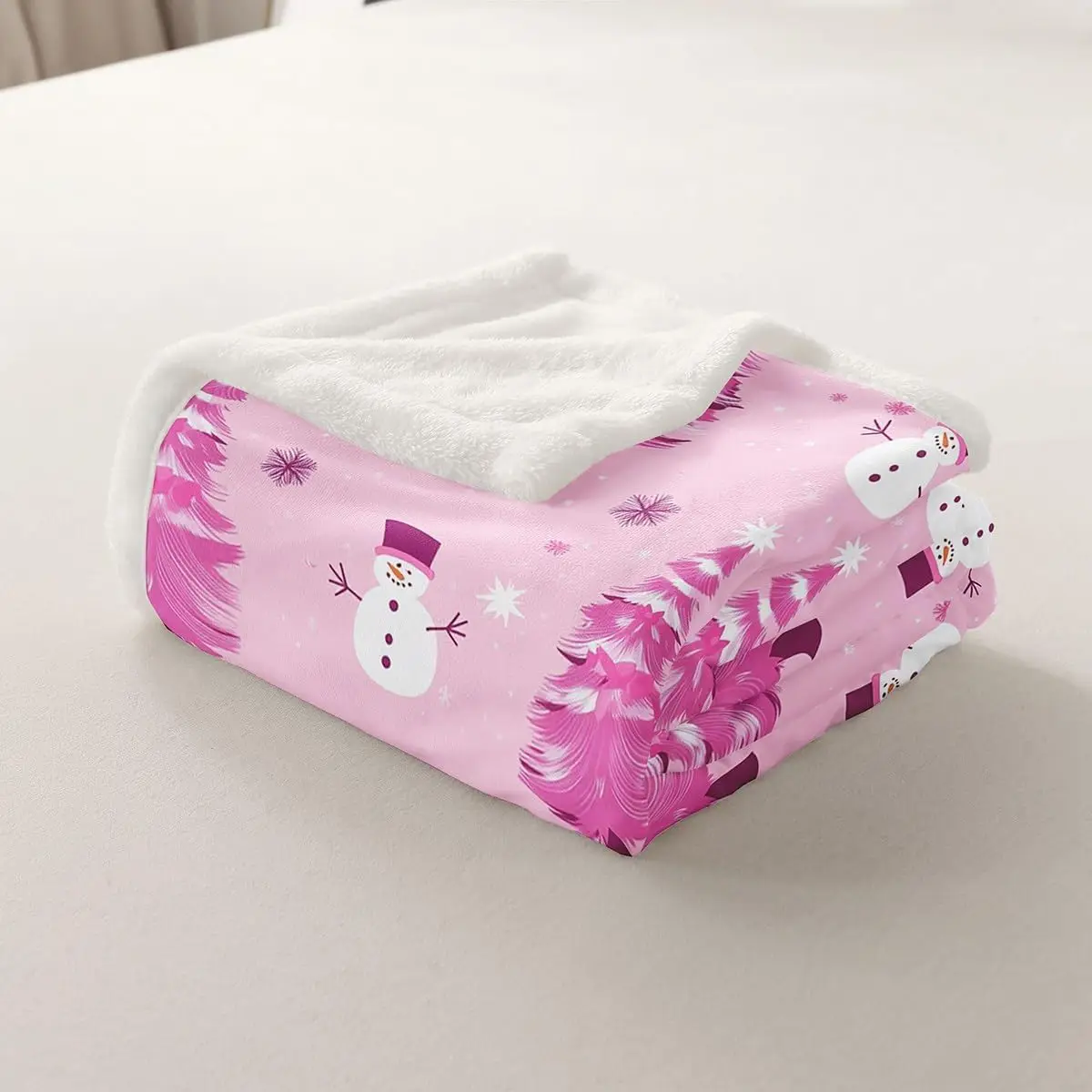 Coperta in pile di buon Natale Coperta Sherpa per albero di Natale e pupazzo di neve per bambini Donne Uomini Peluche Fuzzy Fiocco di neve 4