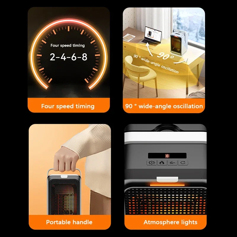 Desktop portatile PTC riscaldamento rapido scuotendo la testa elettrica sia di raffreddamento che riscalda la piccola famiglia con telecomando 1000W 5