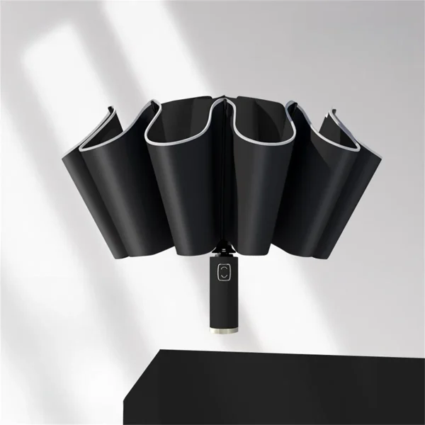 1 pezzo di ombrellone completamente automatico, ombrellone da lavoro antivento, impermeabile e resistente al sole, adatto per il pendolarismo quotidiano, ombrellone per auto, chiusura inversa senza bagnato, con design a strisce riflettenti di sicurezza, più colori disponibili, disponibili per uomini e donne 4