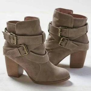 Inverno 2024 nuove signore stivali corti punta rotonda scarpa antiscivolo per esterni moda fibbia della cintura stivale nudo scarpe comfort con tacco spesso da donna 1