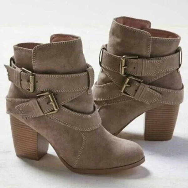 Inverno 2024 nuove signore stivali corti punta rotonda scarpa antiscivolo per esterni moda fibbia della cintura stivale nudo scarpe comfort con tacco spesso da donna 1
