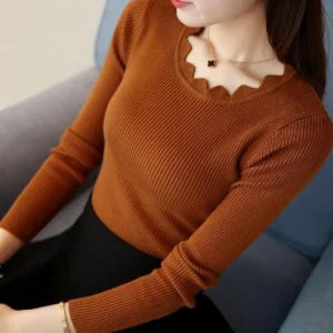 Casual Solido Maglione Delle Donne Lavorato A Maglia Sottile Bianco Pullover Manica Lunga Magliette E Camicette 2024 Autunno Inverno Farfalla Collo Maglione Femminile 7167 50 1