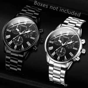 Set di orologi da uomo da 2 pezzi Set di orologi al quarzo alla moda di tendenza aziendale adatto per l'abbigliamento quotidiano abbinato al regalo perfetto