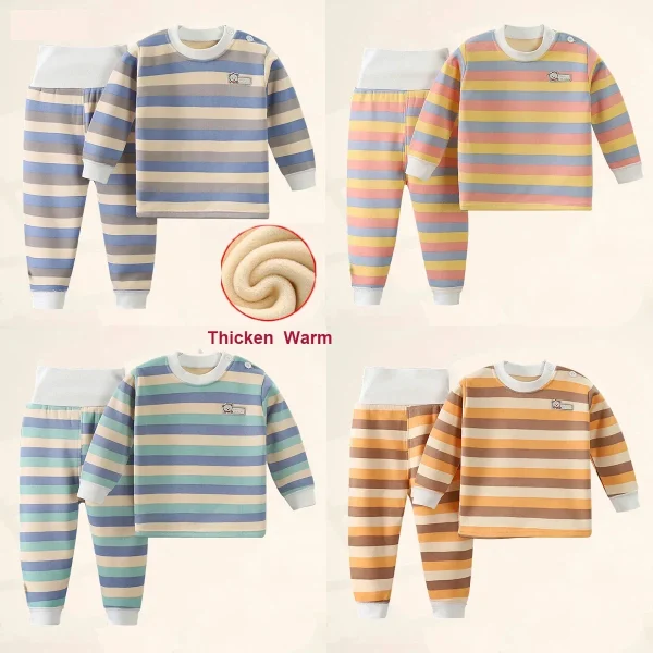 Addensare caldo peluche bambini set vestiti per bambini ragazzo ragazza biancheria intima abiti autunno inverno bambini vestiti top pantaloni a vita alta 2