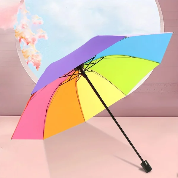 1pc - Rainbow Wonder-ombrello portatile a tre pieghe con manico corto, Design pieghevole per uno stile e una protezione senza sforzo 3