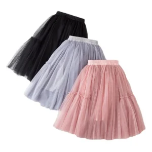 Gonne per bambini per ragazze Gonna a pieghe tutu di pizzo di cotone Nero Rosa Grigio Abbigliamento per bambini 4 6 8 10 12Y Pettiskirt Abiti da festa 1