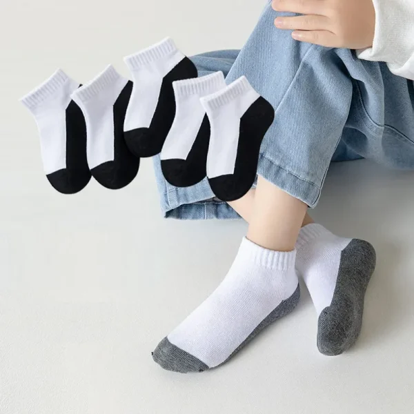 5 paia/lotto calzini estivi per bambini 100% cotone moda per bambini nero bianco grigio calzini per bambina calzini corti casual per 1-12 anni 1