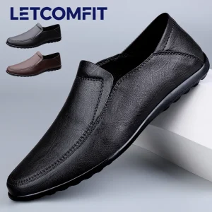 LETCOMFIT Scarpe da uomo in vera pelle Casual Mocassini da uomo formali di lusso Traspiranti Slip on Calzature da lavoro basse da uomo di mezza età 1