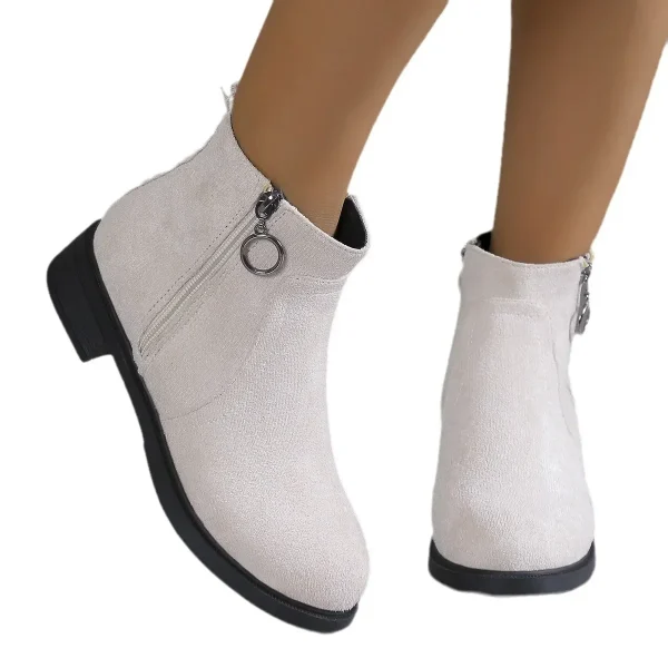 Stivaletti con tacco quadrato britannico Stivaletti corti con cerniera laterale in pelle scamosciata Scarpe retrò da donna di grandi dimensioni Botas De Mujer 2025 6