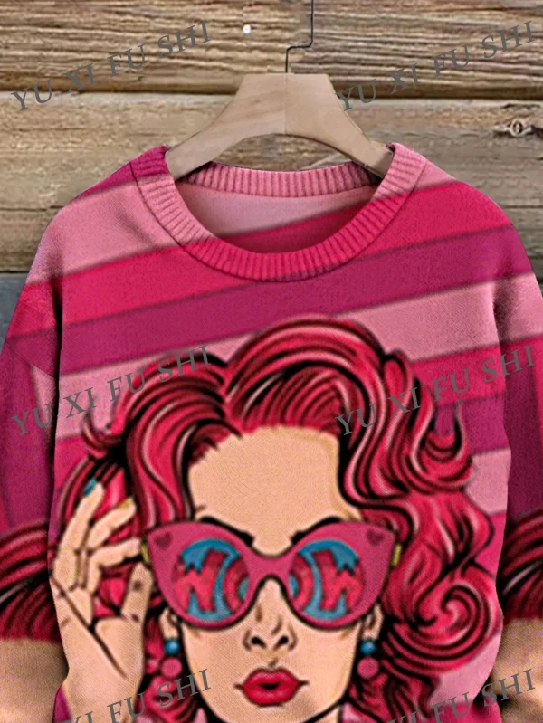 Occhiali da sole alla moda modello da donna maglione girocollo femminile maglieria con stampa digitale di alta qualità pullover allentato casual 2025 Top 3