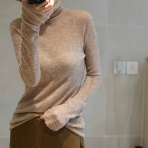 Maglione pettinato in micro cashmere trasparente dolcevita da donna slim slim maglione con base in lana lavorato a maglia 2024 autunno/inverno nuovo modello 1
