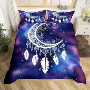 Set biancheria da letto Dream Catcher Copripiumino Boho Mandala Twin King, Copripiumino con piume tribali esotiche Copripiumino con cielo stellato Galaxy 1