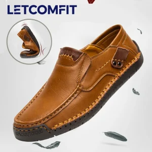 LETCOMFIT Nuovi mocassini slip-on da uomo cuciti a mano Camminate all'aperto Taglie forti Comode scarpe casual da lavoro in pelle per tutte le stagioni 1