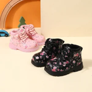 2025 nuovi stivali autunnali per bambini per ragazze stivaletti in pelle fiore suola in gomma zip laterale moda stivali per bambini 15-25 1