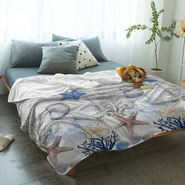Coperta di flanella conchiglia di stelle marine oceaniche per divano da letto copriletto portatile in morbido pile copriletti divertenti in peluche 2