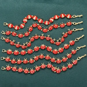 ZHUKOU Bracciale Beetle Insect Series unisex da uomo e da donna, smalto rosso, olio a goccia, placcato in rame, gioielli carini dorati 18 carati: VL646 1