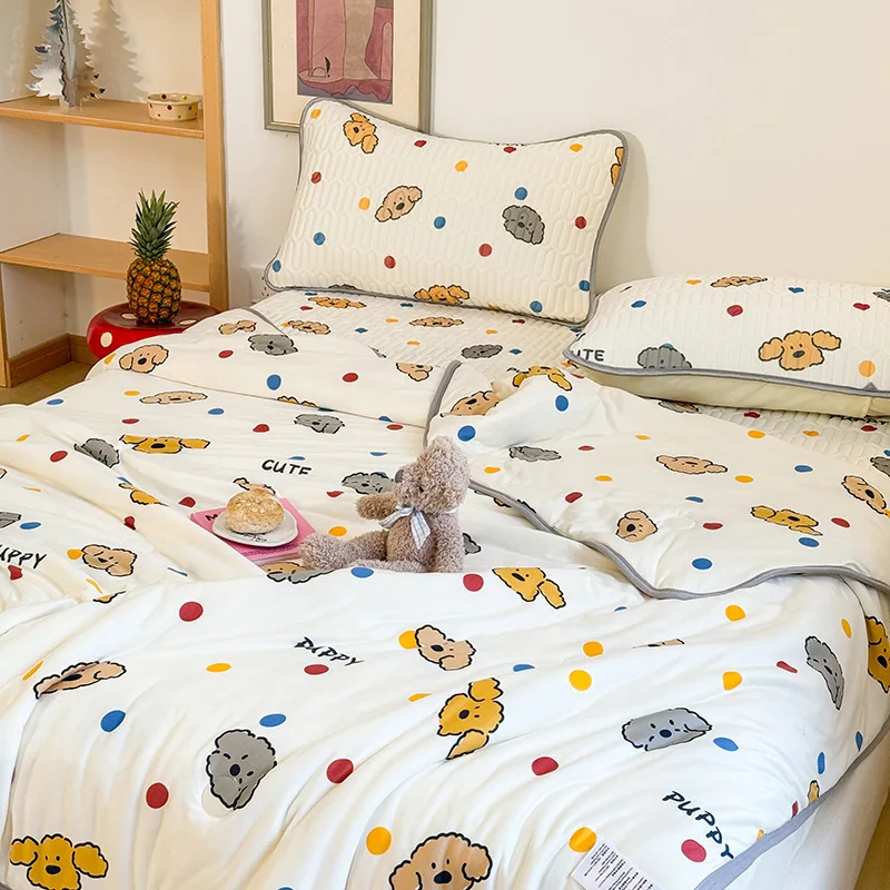 Trapunta estiva in cotone lavorato a maglia con cartoni animati estivi di classe A da 1 pezzo, trapunta sottile lavabile in lavatrice per letto singolo matrimoniale 4