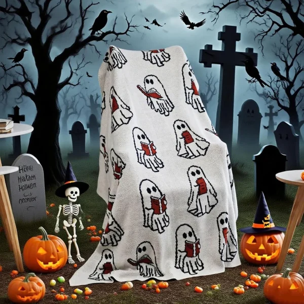 Coperte da tiro per Halloween Coperta per libri di lettura fantasma Fantasmi Coperta da tiro per pisolino per tutte le stagioni Regali per adulti Divano Divano Dormità 2
