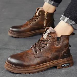 Stivaletti da uomo Stivali alti da uomo britannici retrò Moda Scarpe in pelle di alta qualità 2024 Nuovi stivali da moto da uomo all'aperto 1