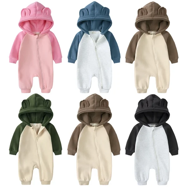 New Winter Baby pagliaccetto vestiti addensare Fleece Bear con cappuccio Warm Infant Onesies Toddler Girl tuta neonato body Boy pigiama 2