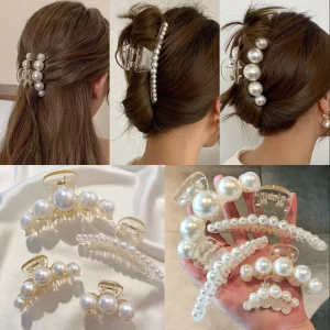 Clip di perle vintage Set Artiglio grande Coda di cavallo coreana Grandi mollette Forcine per mascelle per donne Accessori per capelli per panini Regali per capelli 1