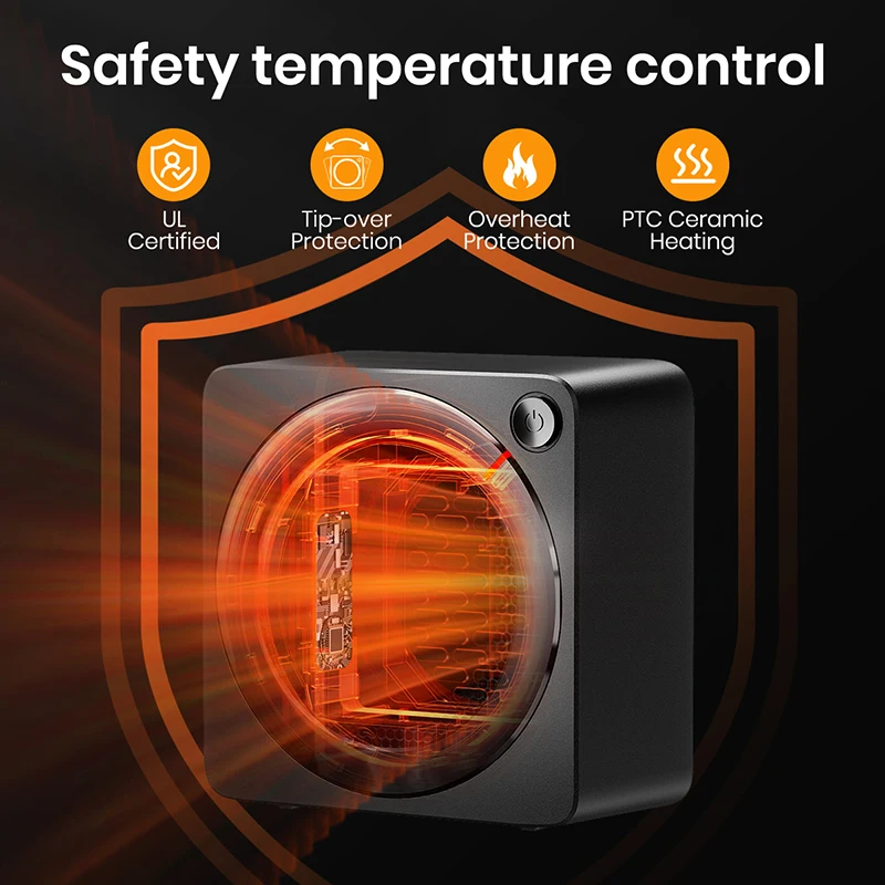 GAIATOP Riscaldatore, Riscaldatori spaziali ad alta efficienza energetica da 500 W per uso interno, Riscaldatore elettrico da scrivania a riscaldamento rapido in ceramica PTC, Overhea 6