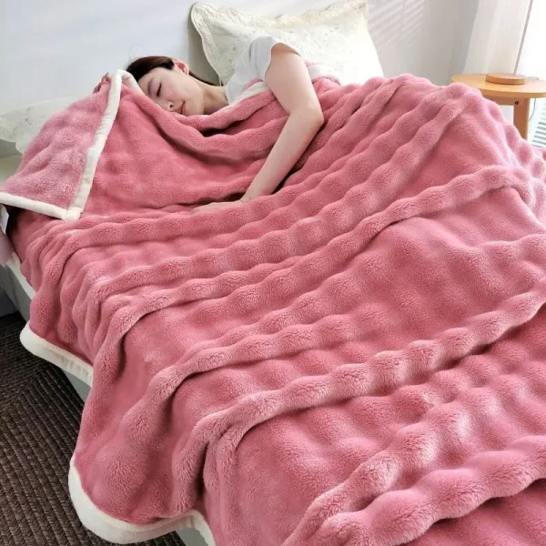 Coperta in velluto a bolle ispessito solido Coperta per divano in flanella super morbida e accogliente Coperta singola doppia per pisolino da ufficio Scialle per aria condizionata 2