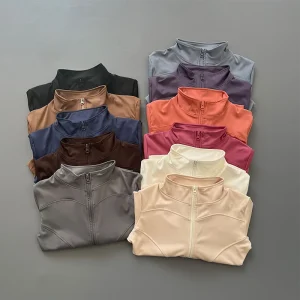 Giacca da allenamento da donna elasticizzata aderente con zip frontale manica lunga da corsa yoga dimagrante colletto rialzato checca la vita Sportswe ad asciugatura rapida 1