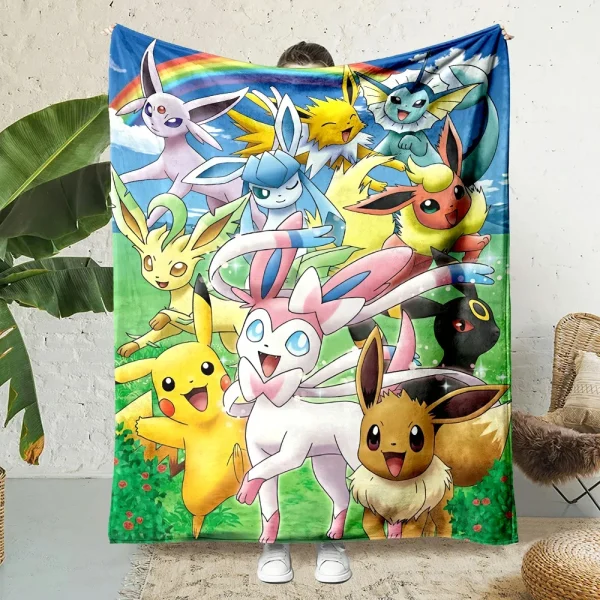 Pokemen-Eevee Cartoon coperta di flanella in stile giapponese morbida soffice coperta di peluche divano trapunta per ufficio tiro Picnic telo mare 4