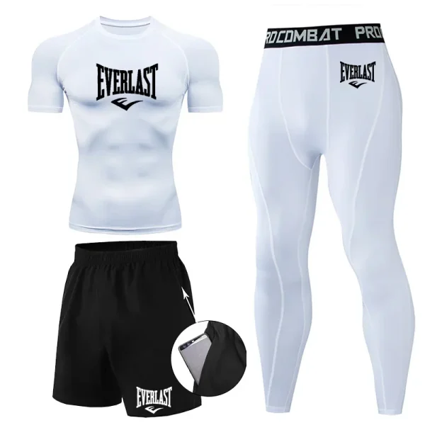 EVER/LAST Abiti da uomo neri Camicie a compressione Leggings Elasticità Fitness Palestra Corsa Traspirante Quick Dry Rashguard Set da uomo 4