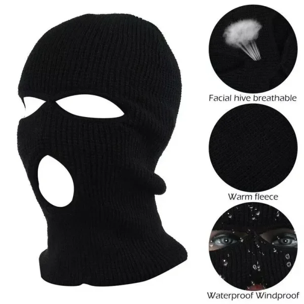Cappelli in maglia integrale antivento per moto invernale Maschera da sci da uomo Passamontagna in lana calda ricamato Cappelli invernali Maschera da sci a 3 fori lavorata a maglia 3