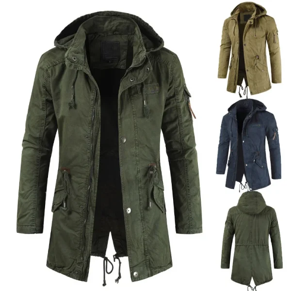 Parka con cappuccio caldo invernale da uomo Giacca a vento in pile da uomo Abbigliamento da lavoro Cappotto tattico militare da uomo Bomber cargo multitasche 2