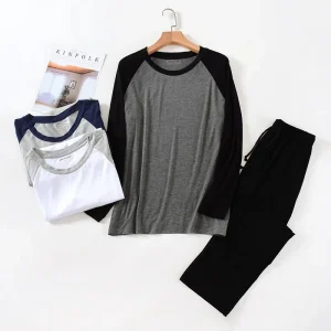 Pantaloni a maniche lunghe in modal da uomo primaverili ed estivi, set di pigiami con giunture, tuta sportiva per servizio a domicilio di grandi dimensioni, primavera e autunno 1