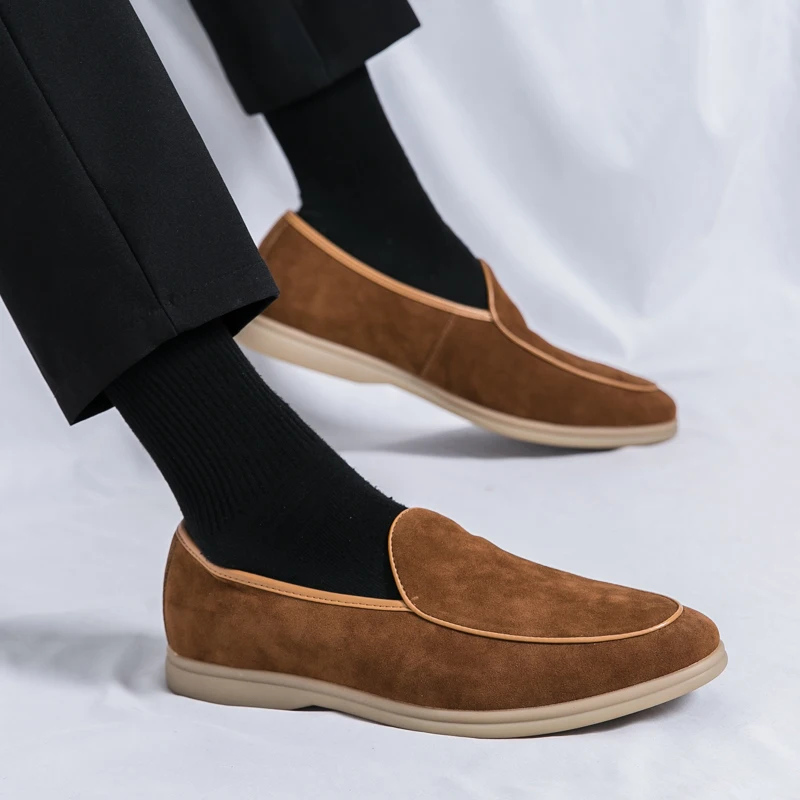 Mocassini da uomo a bocca bassa in pelle scamosciata primaverile e autunnale scarpe Casual piatte scarpe da sposa mocassino di design in pelle nabuk di marca di lusso 5